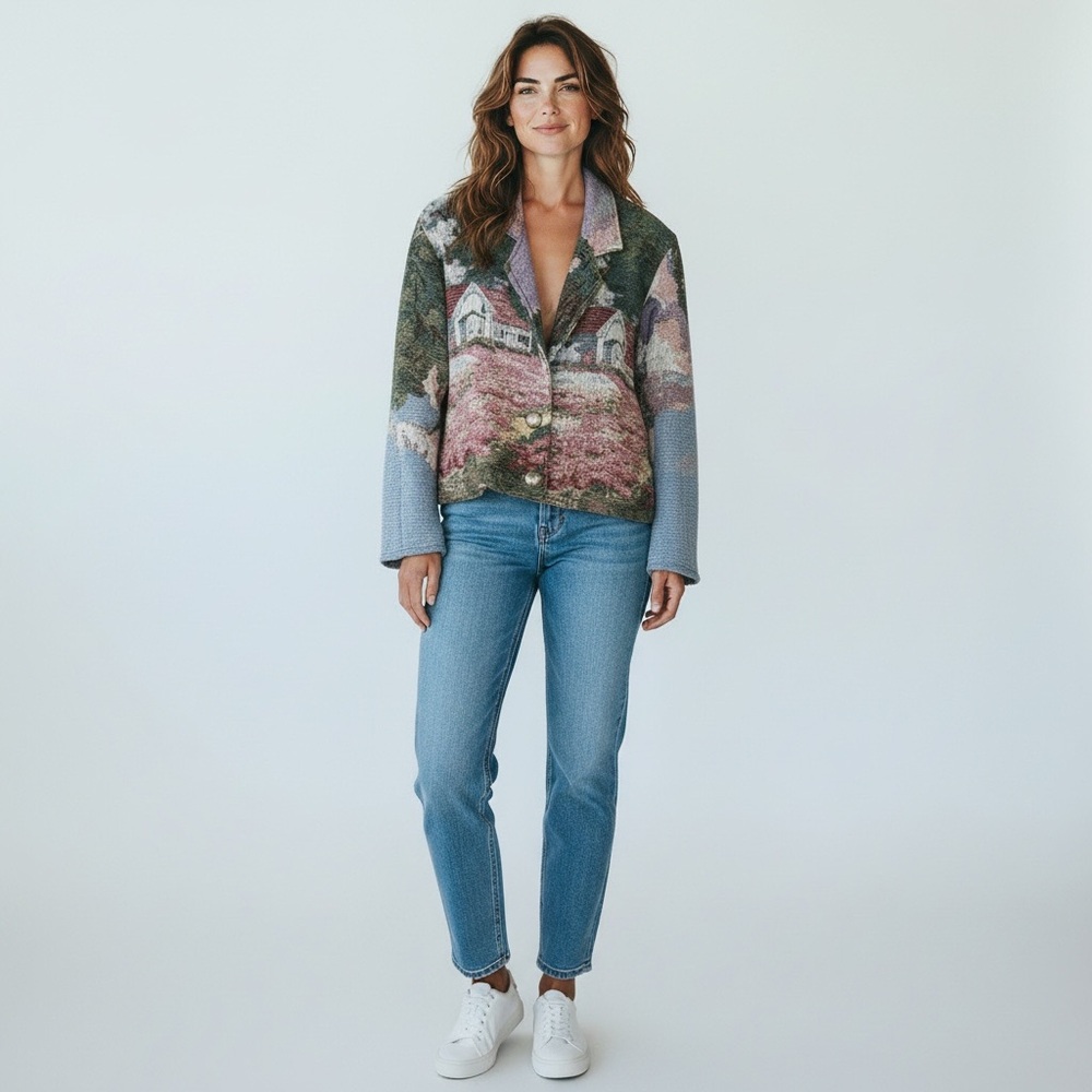 PAINTED PONY Vintage Tapesty Blanket Cropped Jacket Country Cottage Size M - Picture 3 of 15